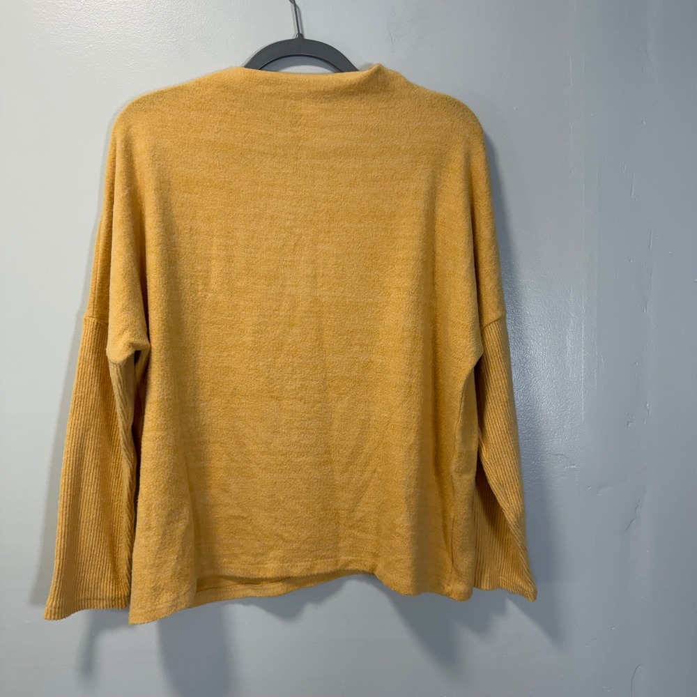 HM Soft Mustard Yellow Ribbed Sleeve Mock Neck Sweater 0711521 9 Cozy Casual